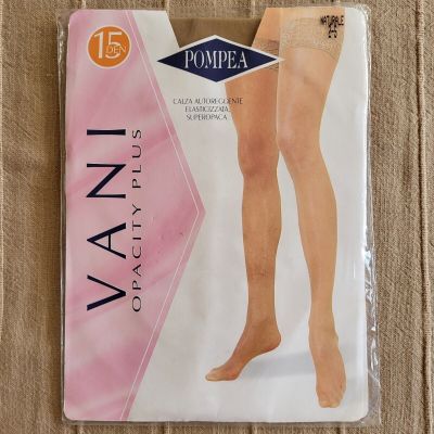 NWT WOMEN VANI ITALY 15 DEN NATURALE HOLD UP TIGH HIGH W/ SILICONE LACE BAND 2/S
