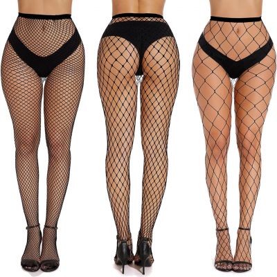 Sexy Black Thigh-High Fishnet Stockings - 3-Pack