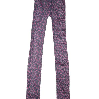Retro 80s aesthetic floral print semi-sheer tights black nip kawaii