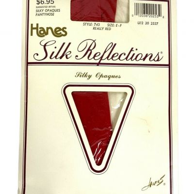 Hanes Silk Reflections Opaque Pantyhose Size EF XL Really Red Vtg 1990