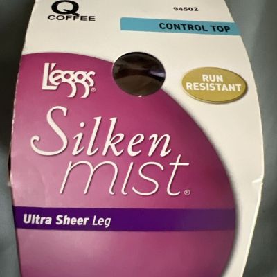 New L'eggs Silken Mist~Control Top Pantyhose~Ultra Sheer Leg~Coffee~Q (Large)