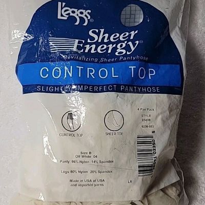 New Leggs Sheer Energy Control Top Pantyhose 4 Pack Size B Off White NOS 2002