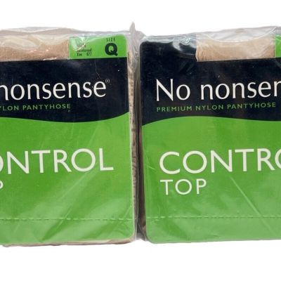 No Nonsense Control Top Pantyhose NUDE (Size Q) Reinforced Toe #877–2 Vtg/New