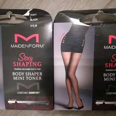 2 Packs Maidenform Sheer BLACK Pantyhose  Sexy Shaping Mini Toner Shaper LARGE
