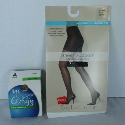 L'Eggs Sheer Energy Nude & Hanes Solutions Sheer Support Black Size A New