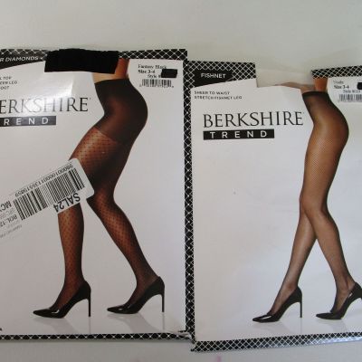 Berkshire Womens 3-4 Diamond Fishnet Control Top Pantyhose Tights Nude Black
