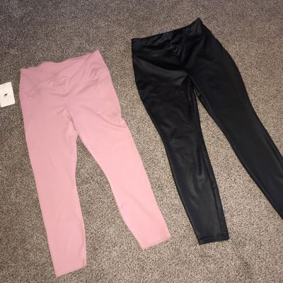 fabletics canyon pink luxe crossover band wild fable black Leggings S M  7/8