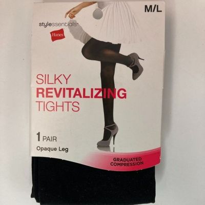Hanes Tights Size M/L Silky Revitalizing Opaque Black 1 Pair Compression