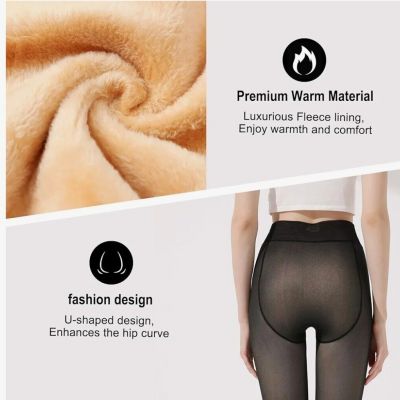 Fleece Lined Tights Sheer Women Fake Translucent Tights High Waisted Winter Warm