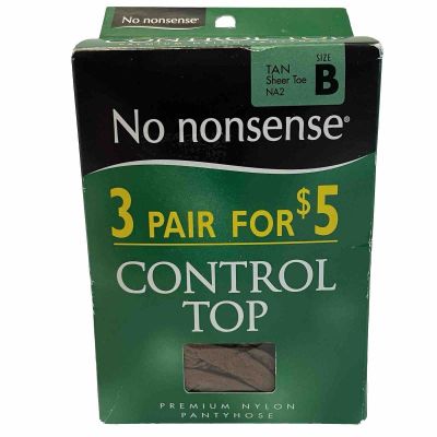 No Nonsense Better Feel Control Top Size B Tan Sheer Toe 3 Pack Pantyhose NA2