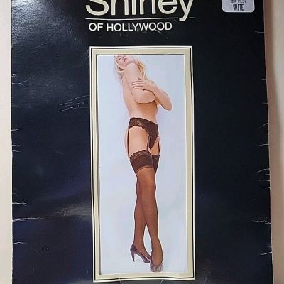 Vintage Shirley of Hollywood White Lace Top Thigh Hi Nylon Stockings Fits 8.5-11