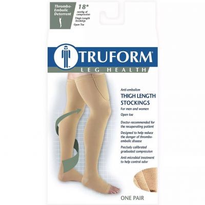 Truform Anti-Embolism Thigh Length Stockings Open Toe: 18 mmHg S BEIGE 0810BG S