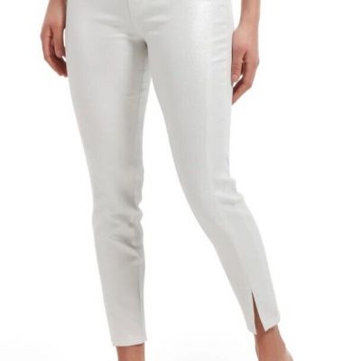 HUE Pearlized Denim Skimmer White Leggings Jeans Cropped Front Slit Size S NWT