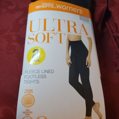 WARNERS BLISSFUL BENEFITS 2 PR FLEECE LINED FOOTLESS TIGHTS SIZE 2X/3XL NEW