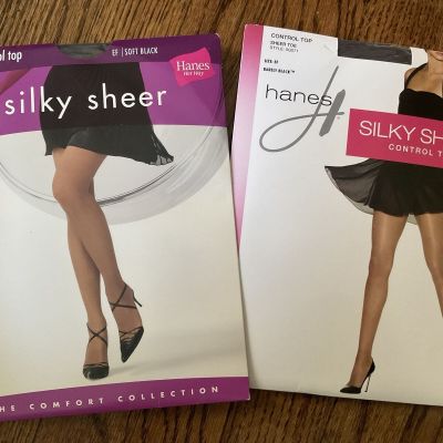 Hanes Silky Sheer Control Top Pantyhose, Size EF, 1 Soft Black, 1 Barely Black