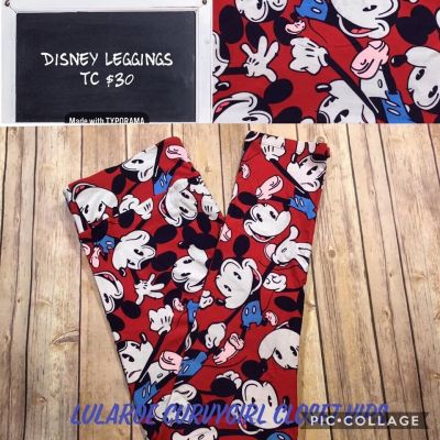 Lularoe TC Disney’s old fashion Mickey Mouse on bright red background.