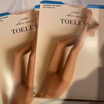 East 5th Caress Toeless Control Top Pantyhose Short Porcelain New X 2 Silky