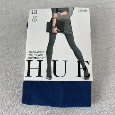 Hue Womens 3D Diamond Tights Size 1 Imperial Blue 1 Pair New