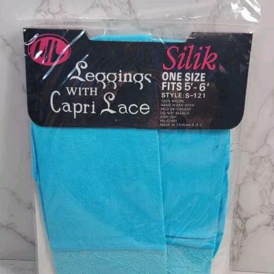 Vintage Silik Footless Small Bright Blue Leggings Capri Lace 90s 1991