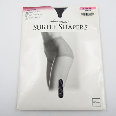JCPenney Pantyhose Off Black Queen Tall Girdle  Control Top Sheer Leg Toe