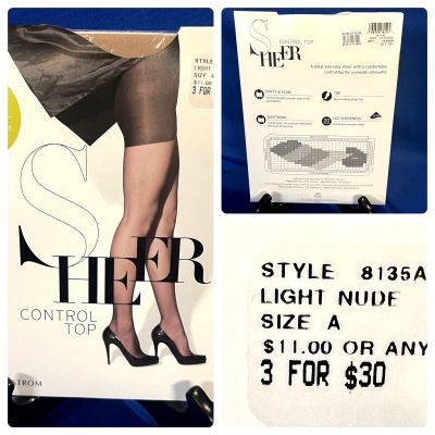 Nordstrom Sheer Control Top Size A Light Nude Sheer Toe Pantyhose