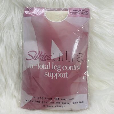 Silkies Ultra Control Support Sheer Pantyhose Large Off White Toe Enhanced