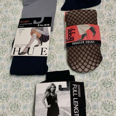 Lot of 5 Vtg Tights Trouser Socks S/M Opaque Fishnet Fishscale NEW BL Grey Brown