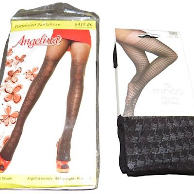 Angelina + Minicci Women's 2 Pair Bundle Printed Tights and Pantyhose Size Small
