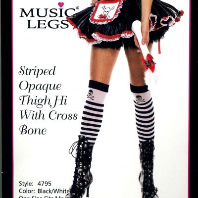 Thigh High Striped Skull Stockings Black/White Adult Reg Music Legs 4795