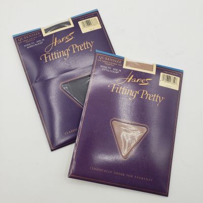 Hanes Fitting Pretty Pantyhose Queen Lot of 2  Sheer & Control Top  Sandalfoot