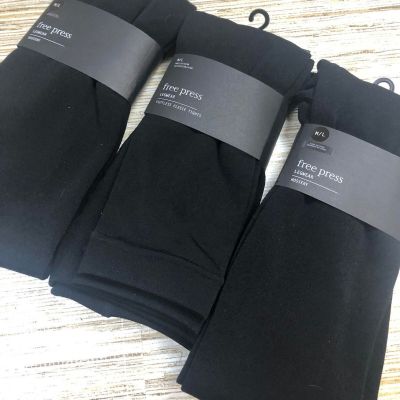 Z-231 Free press lot of 3 footed / footless fleece lined tights BLACK M/L new