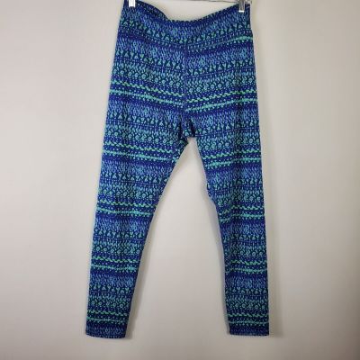 Aerie Hi Rise Leggings Womens Size L Blue and Green Pattern Bright Colorful