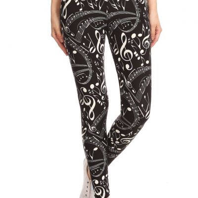 Women's Yoga Style Banded Lined Music Note Print Leggings (OS)