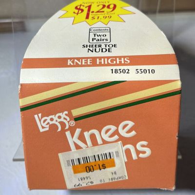 NIP Vintage L'eggs 2 pack sheer toe Nude  knee highs Sealed