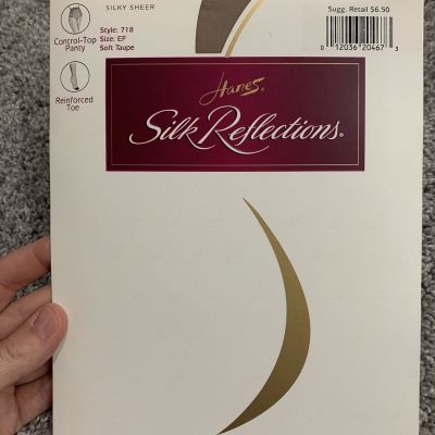 Vintage Hanes Silk Reflections Control Top Panty 718 Size EF Soft Taupe