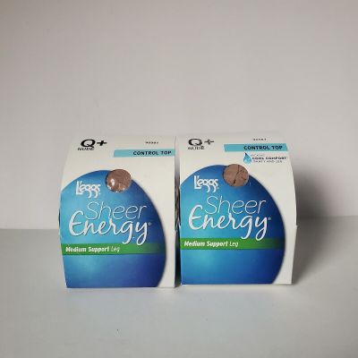 2 Pair Leggs Pantyhose Sheer Energy Size Q+ Queen Plus Nude Control Top Panty