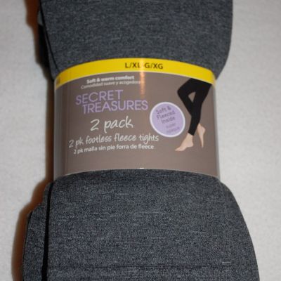 Womens 2 PAIR FOOTLESS TIGHTS Fleece Lined GRAY & BLACK Soft & Warm SIZE L-XL