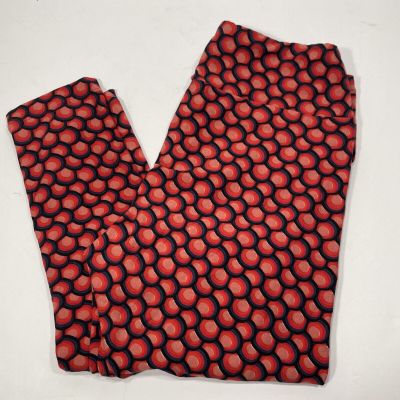 Lularoe Leggings Connecting Circle Design All Over Pattern Red w Black One Size