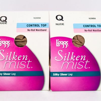 2 Legg's Silken Mist Control Top Ultra Sheer Leg Pantyhose NUDE Size Q