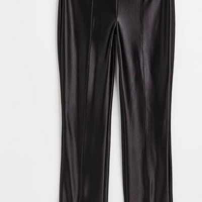 H&M black Shiny Leggings Flare Slit Hem Size L women Casual I15