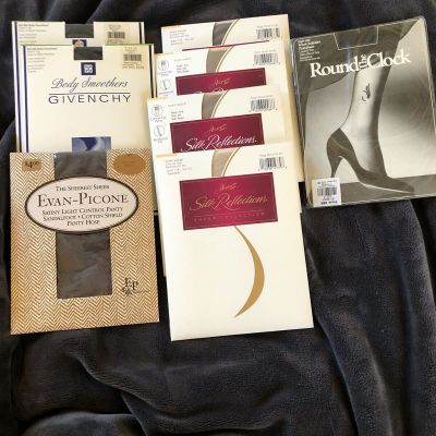 Lot Of 8 Control Top Panty Hose Size CD Hanes - Givenchy - Evan Picone