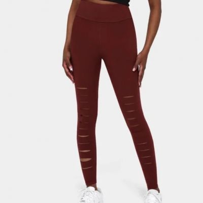 Halara In My Feels High Waisted Ripped 7/8 Leggings Dark Red Maroon Size Small