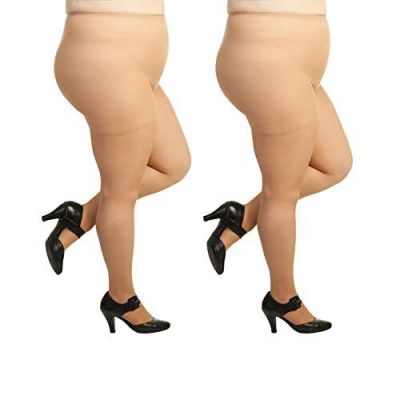 Plus Size Pantyhose for Women Soft Sheer Queen Tights 2 Pairs 1X-2X Suntan