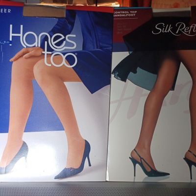 2 Hanes Too Pantyhose Day Sheer Control Top Sandlefoot Size AB SILKY REFLECTIONS