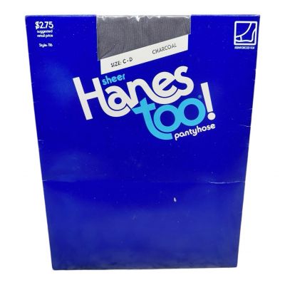 1985 Hanes Too Sheer Pantyhose Size CD Charcoal Sheer Toe Style 116