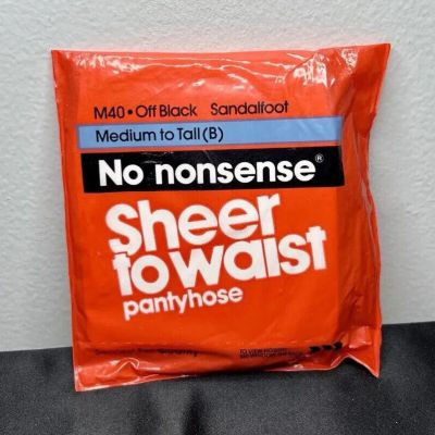 Vtg No Nonsense Sheer to Waist Pantyhose Sandalfoot Off Black Medium to Tall (B)