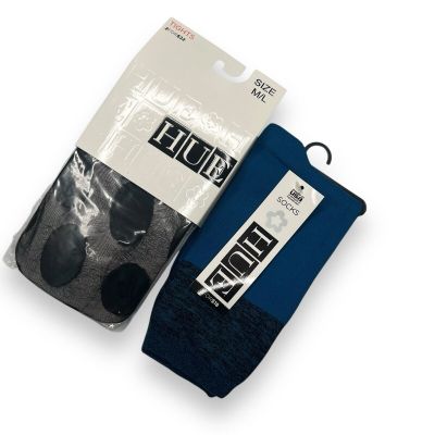 HUE Womens Polka Dot Control Top Tight 1 Pair Size M/L Black Free Ocean Sock