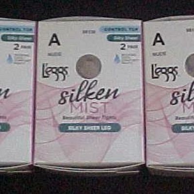 LOT 6 ~ L'EGGS Silken Mist CONTROL TOP Tights Sheer Toe Pantyhose NUDE~SIZE A