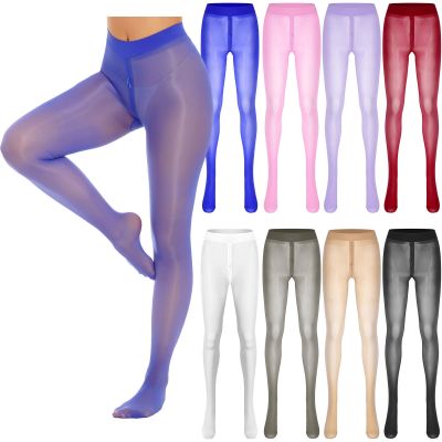 US Womens Oil Glossy Tights Pantyhose Zipper Crotch Stocking Smooth Bodystocking