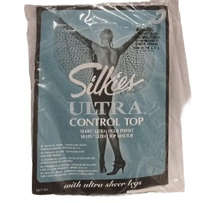 Silkies Pantyhose Ultra Control Top Sheer Legs Large Off Black Tights Nylons New